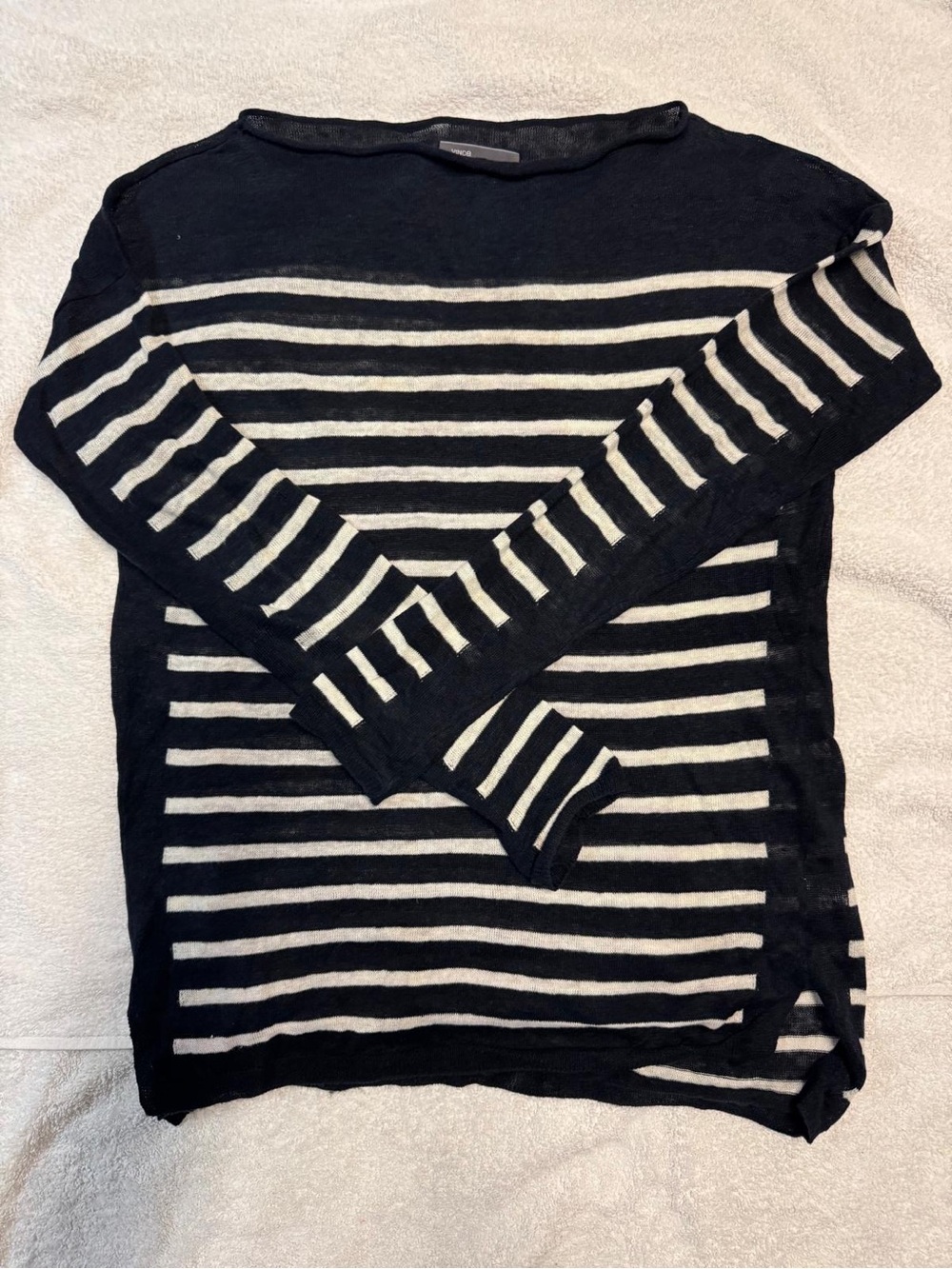 Women’s navy and White Striped Crewneck Sweater Linen